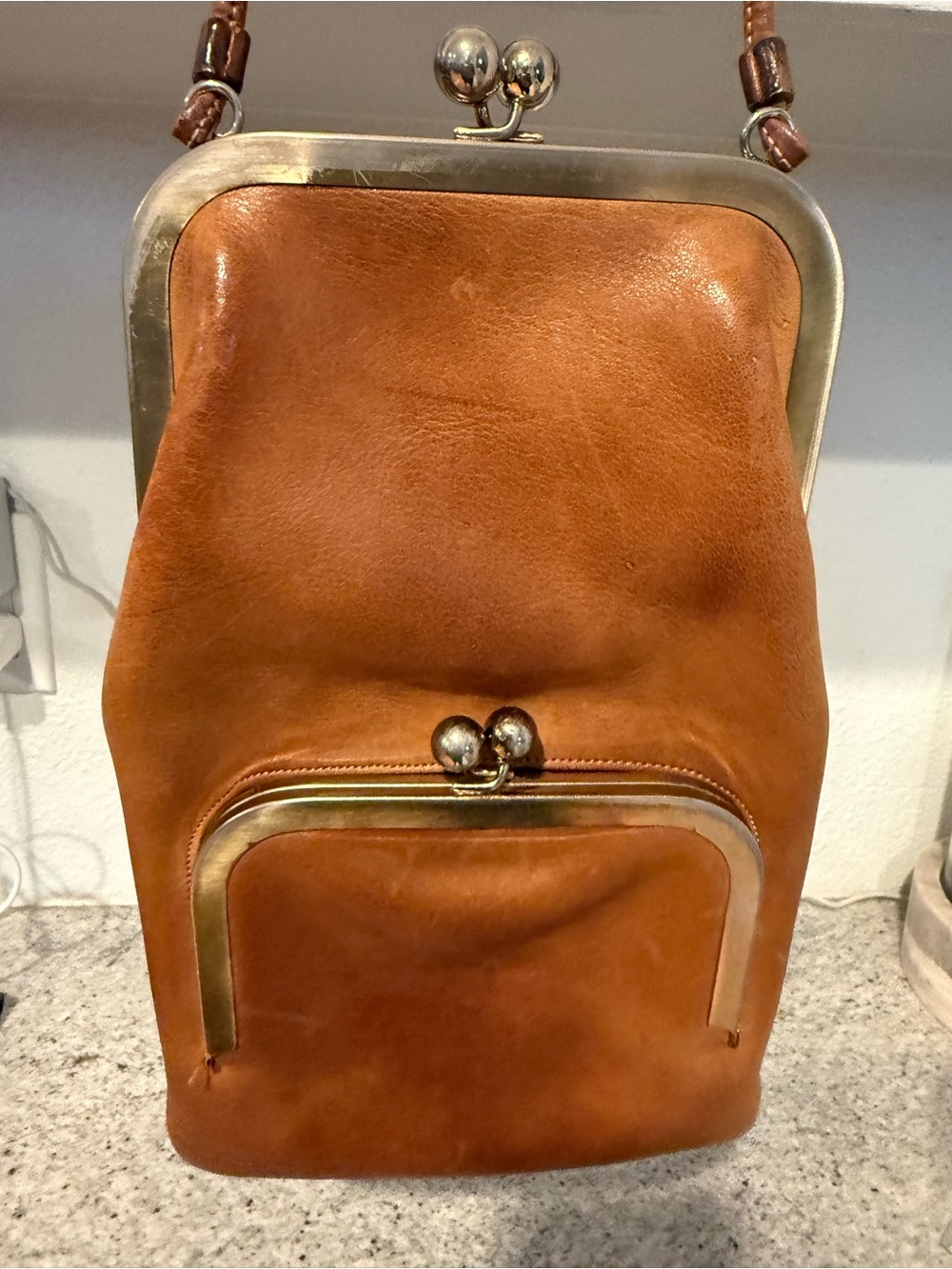 Bonnie Cashin for Coach Swinger Bag Double Frame Kiss Tan Leather Vintage